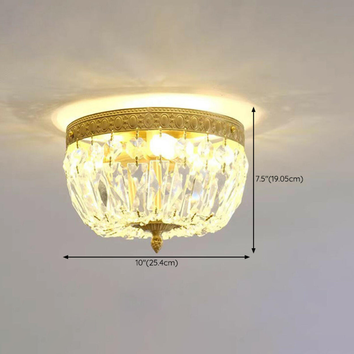 Antique Brass Bowl Crystal Flush Mount Ceiling Light 