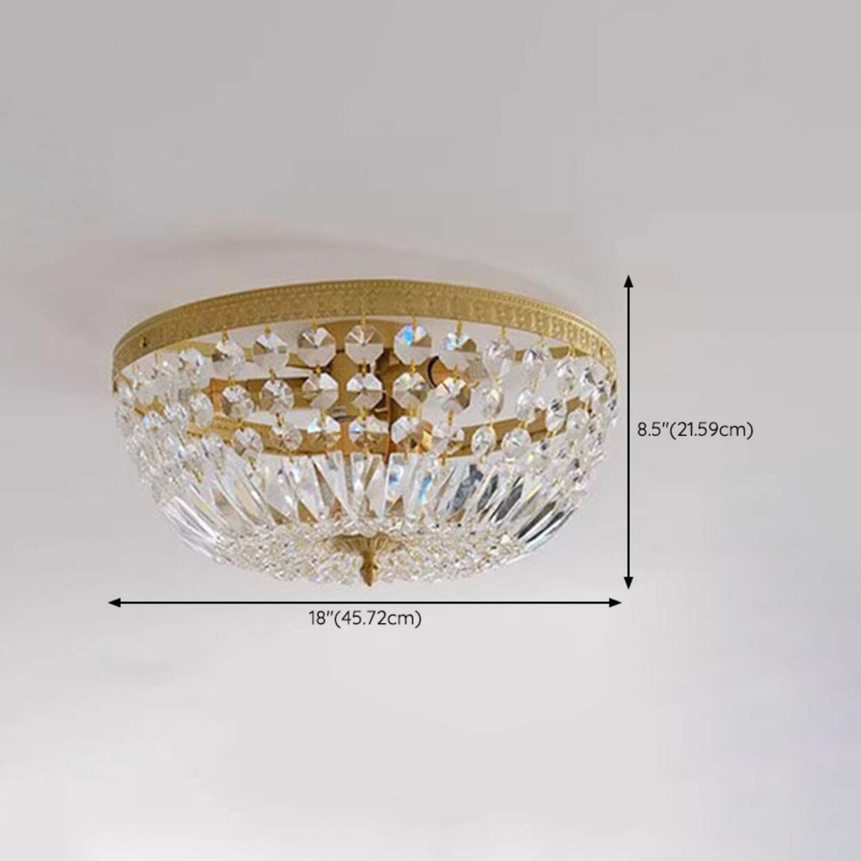 Antique Brass Bowl Crystal Flush Mount Ceiling Light Image - 19