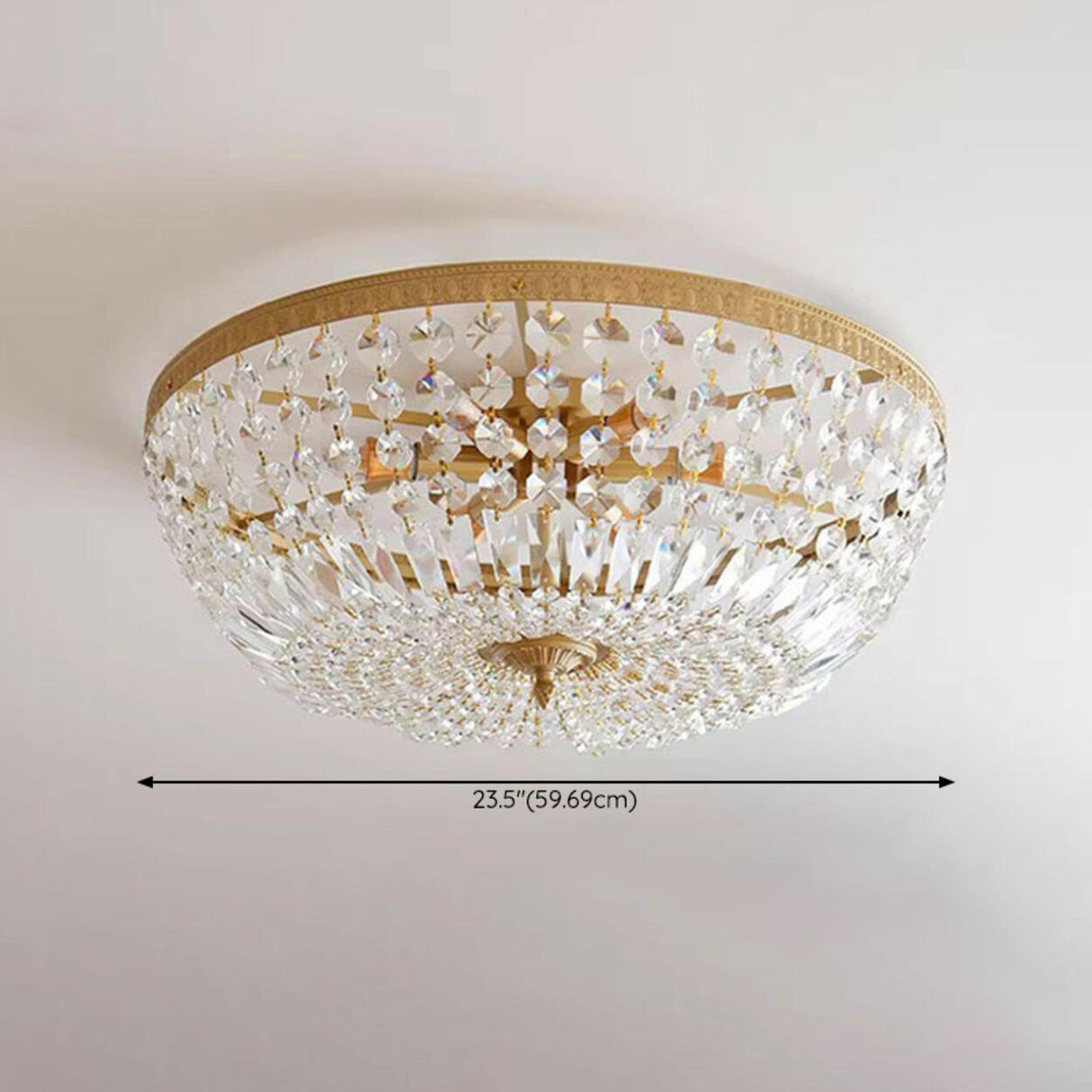 Antique Brass Bowl Crystal Flush Mount Ceiling Light Image - 20