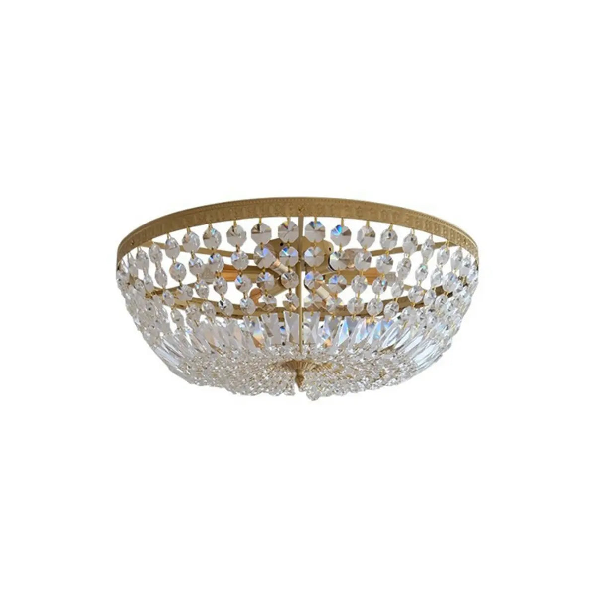 Antique Brass Bowl Crystal Flush Mount Ceiling Light Image - 6