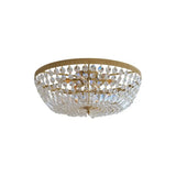 Antique Brass Bowl Crystal Flush Mount Ceiling Light Image - 6