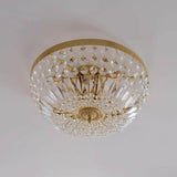 Antique Brass Bowl Crystal Flush Mount Ceiling Light Image - 8