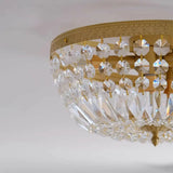 Antique Brass Bowl Crystal Flush Mount Ceiling Light Image - 9