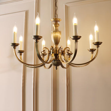 Antique Brass Candelabra Chandelier Adjustable Height Image - 1