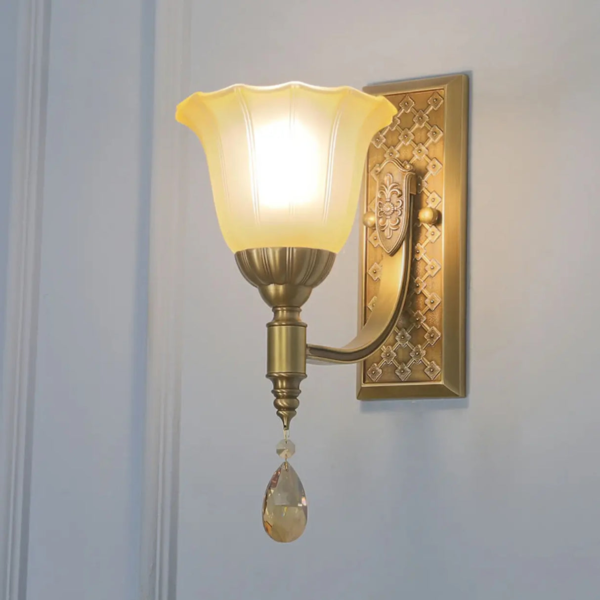 Antique Brass Flower Wall Sconce Light Image - 1