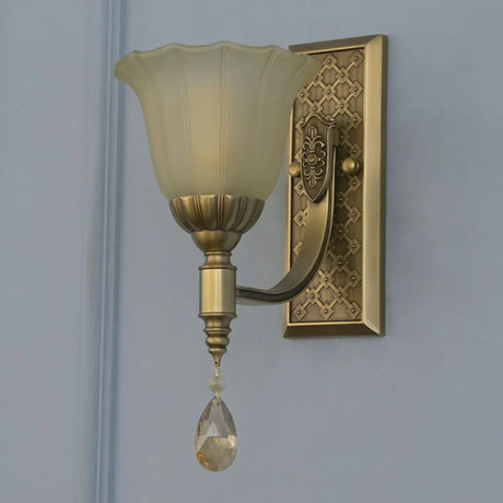 Antique Brass Flower Wall Sconce Light Image - 2