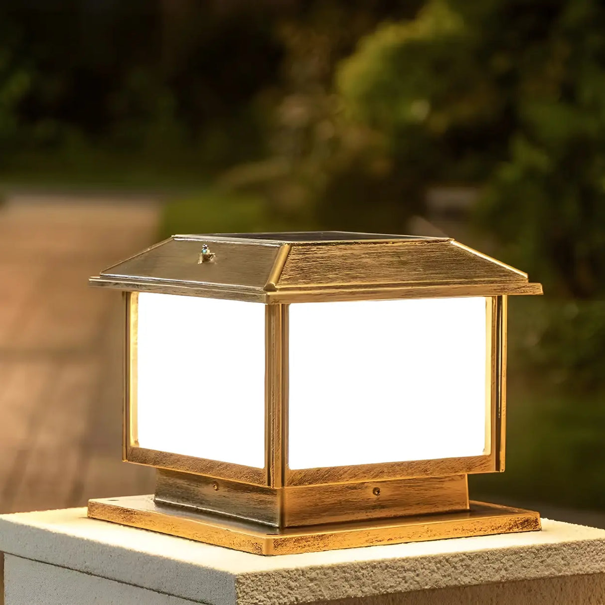 Antique Brass Outdoor Cube LED Post Outdoor Table Lamp Image - 6