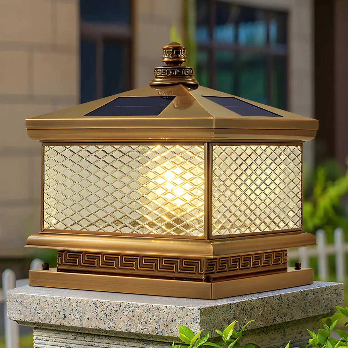 Antique Bronze Finish Solar Square Glass Post light Image - 14