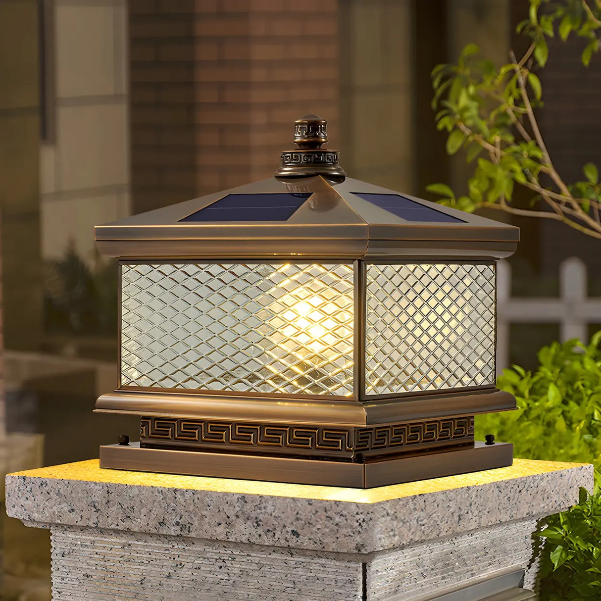 Antique Bronze Finish Solar Square Glass Post light Image - 5