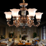 Antique Bronze Frosted Glass Flower Chandelier Bedroom Image - 2