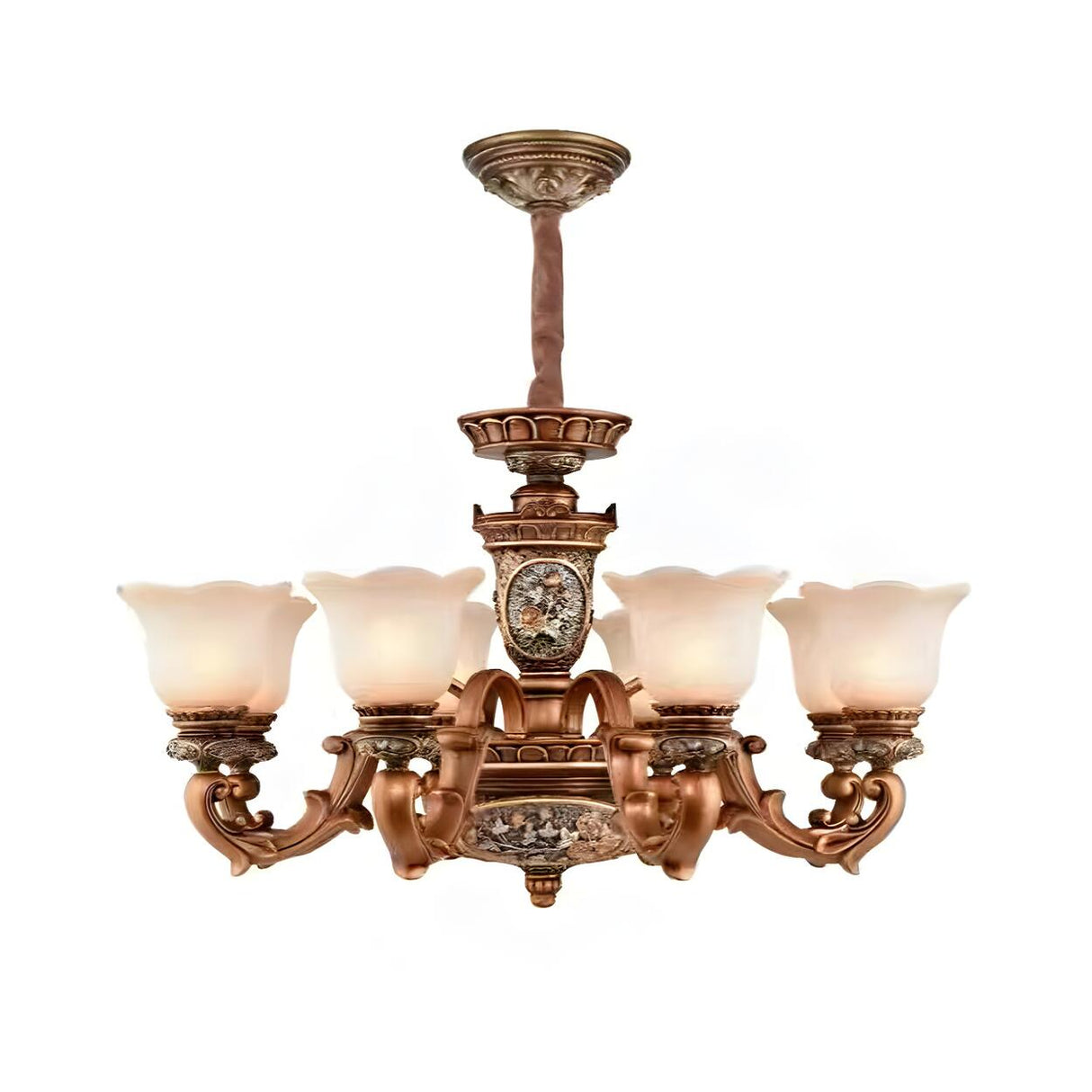 Antique Bronze Frosted Glass Flower Chandelier Bedroom Image - 3