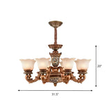 Antique Bronze Frosted Glass Flower Chandelier Bedroom Image - 4