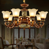 Antique Bronze Frosted Glass Flower Chandelier Bedroom Image - 6