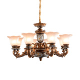 Antique Bronze Frosted Glass Flower Chandelier Bedroom Image - 7