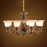 Antique Bronze Frosted Glass Flower Chandelier Bedroom Image - 8