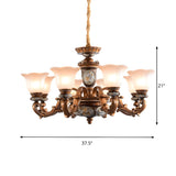 Antique Bronze Frosted Glass Flower Chandelier Bedroom Image - 9