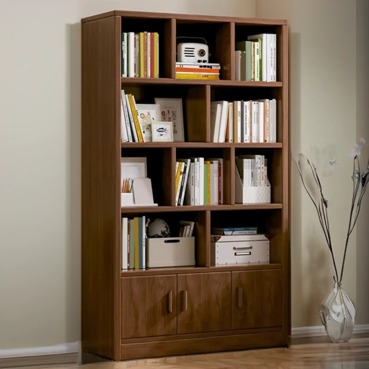 Antique Brown Reclaimed Wood Doors Vertical Bookcase Image - 5