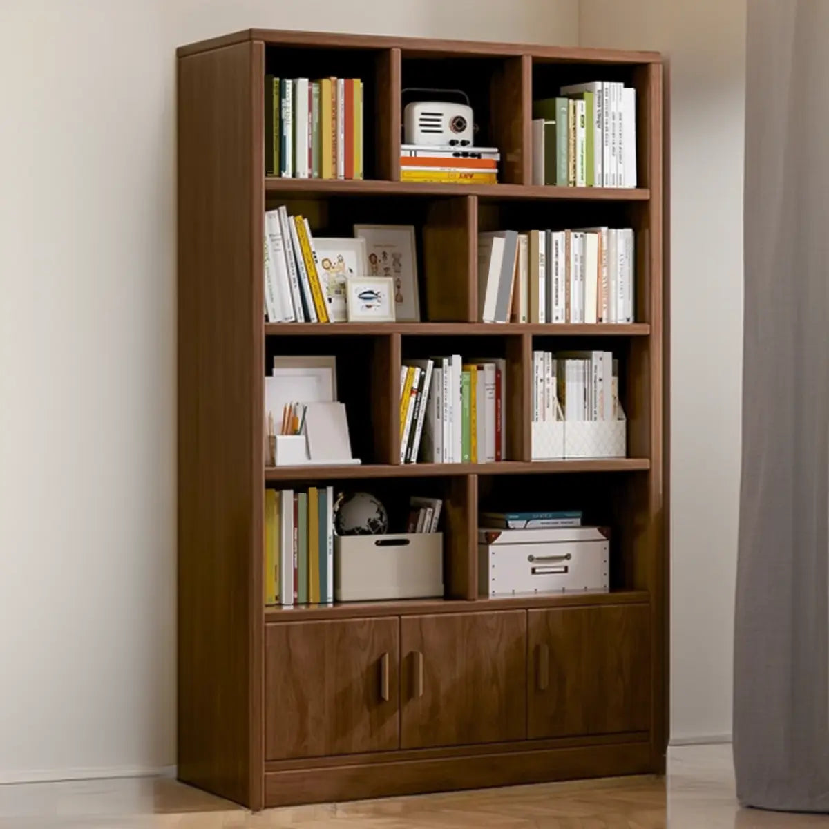 Antique Brown Reclaimed Wood Doors Vertical Bookcase Image - 6