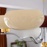 Antique Cream Glass Bowl Curved Metal Ceiling Chandelier Image - 10