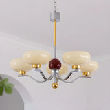 Antique Cream Glass Bowl Curved Metal Ceiling Chandelier Image - 13