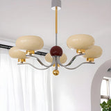 Antique Cream Glass Bowl Curved Metal Ceiling Chandelier Image - 4