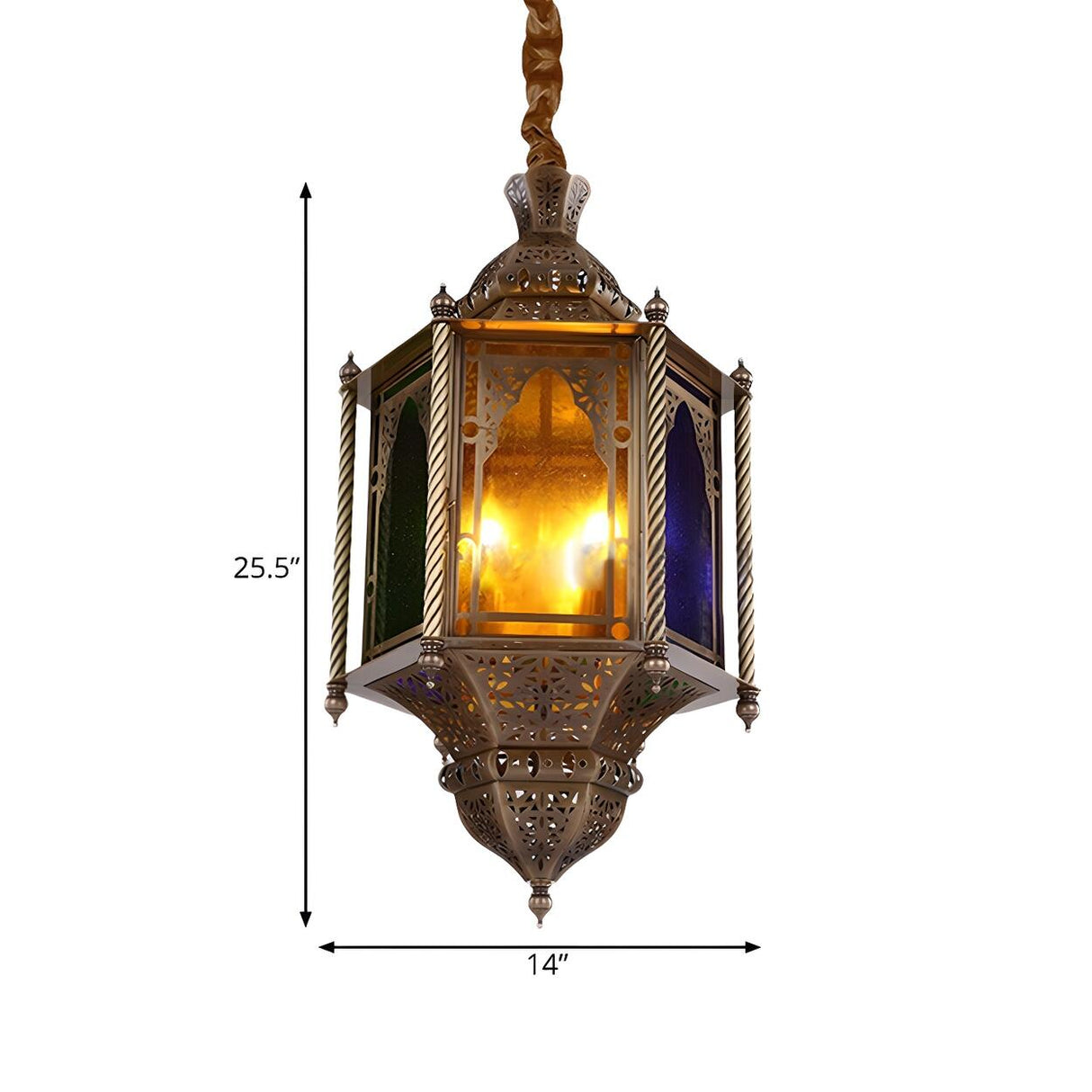 Antique Dining Room Colored Glass Lantern Pendant Chandelier Image - 5