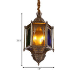 Antique Dining Room Colored Glass Lantern Pendant Chandelier Image - 5