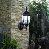 Antique Geometric Bronze Clear Glass Outdoor Wall Light Image - 2