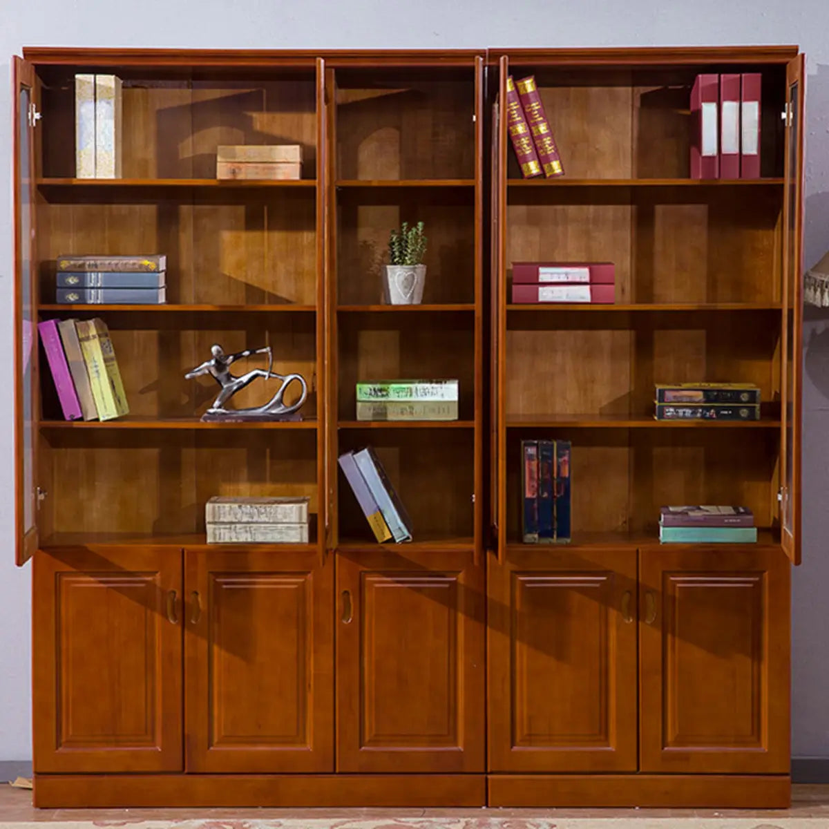 Antique Glass Doors Wood Barrister Storage Bookcase Image - 3