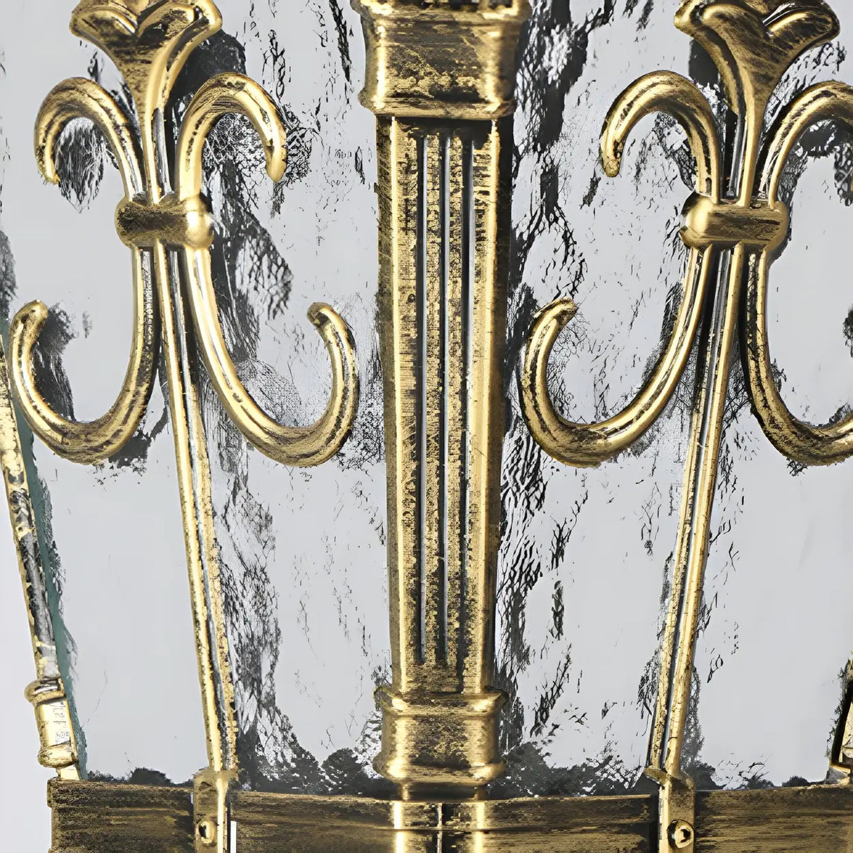 Antique Glass Panels Brass Outdoor Pillar Lantern Lamp Image - 9