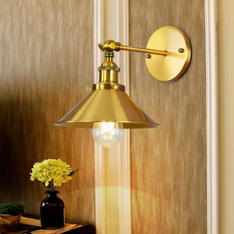 Antique Gold Cone Metal LED Wall Light Fixture Image - 1