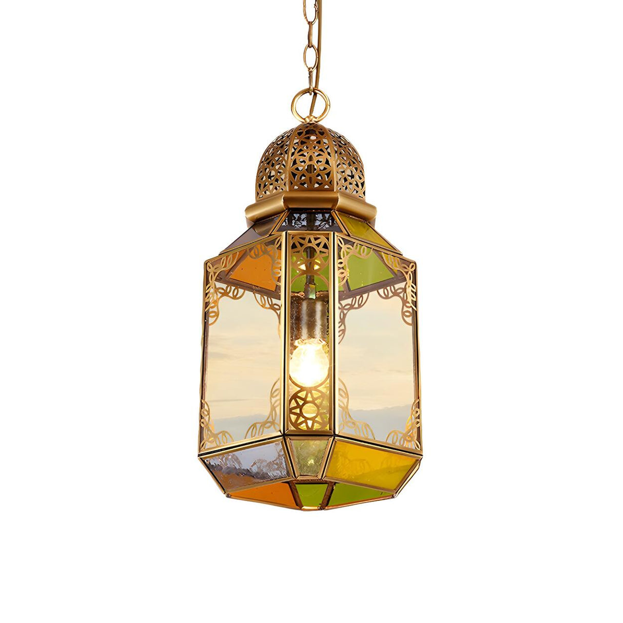 Antique Moroccan Brass Dining Room Lantern Pendant Light Image - 4