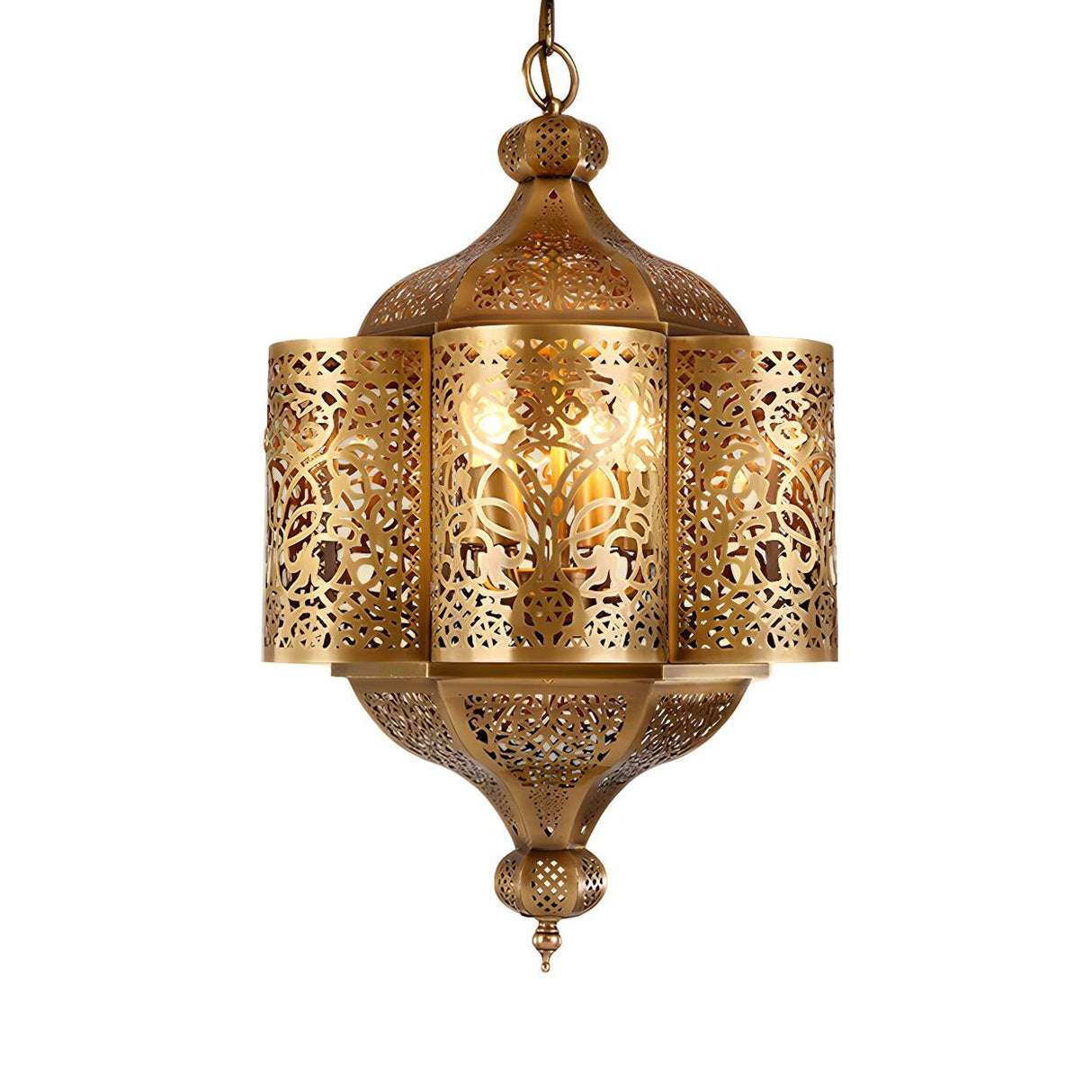 Antique Moroccan Corridor Brass Etched Lantern Chandelier Image - 3