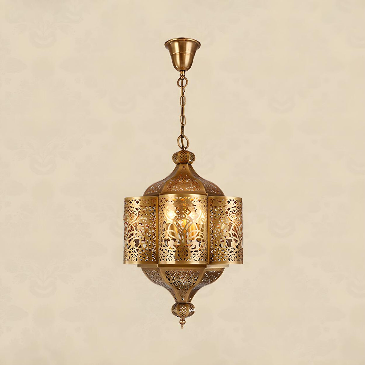 Antique Moroccan Corridor Brass Etched Lantern Chandelier Image - 4