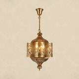 Antique Moroccan Corridor Brass Etched Lantern Chandelier Image - 4