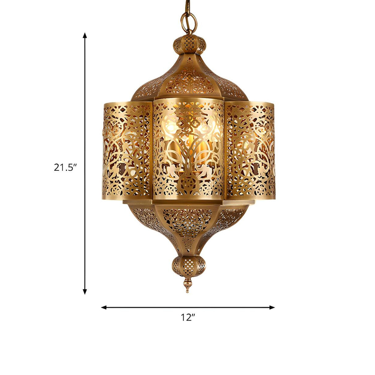 Antique Moroccan Corridor Brass Etched Lantern Chandelier 