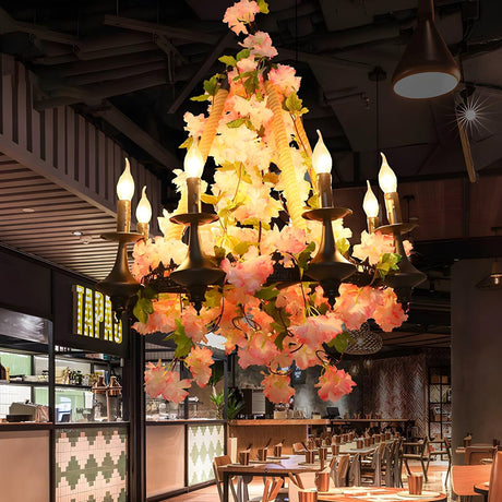 Antique Restaurant Pink Flower Candle Chandelier Image - 2