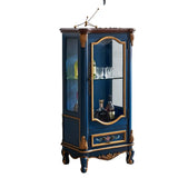 Antique Tall Wood Living Room Display Wine Cabinet Blue Image - 10