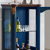 Antique Tall Wood Living Room Display Wine Cabinet Blue Image - 12