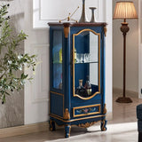 Antique Tall Wood Living Room Display Wine Cabinet Blue Image - 4