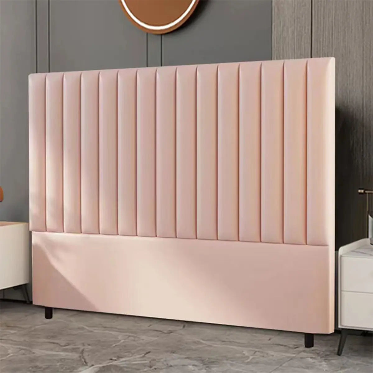 Apricot Leather Rectangular Upholstered Headboard Image - 5