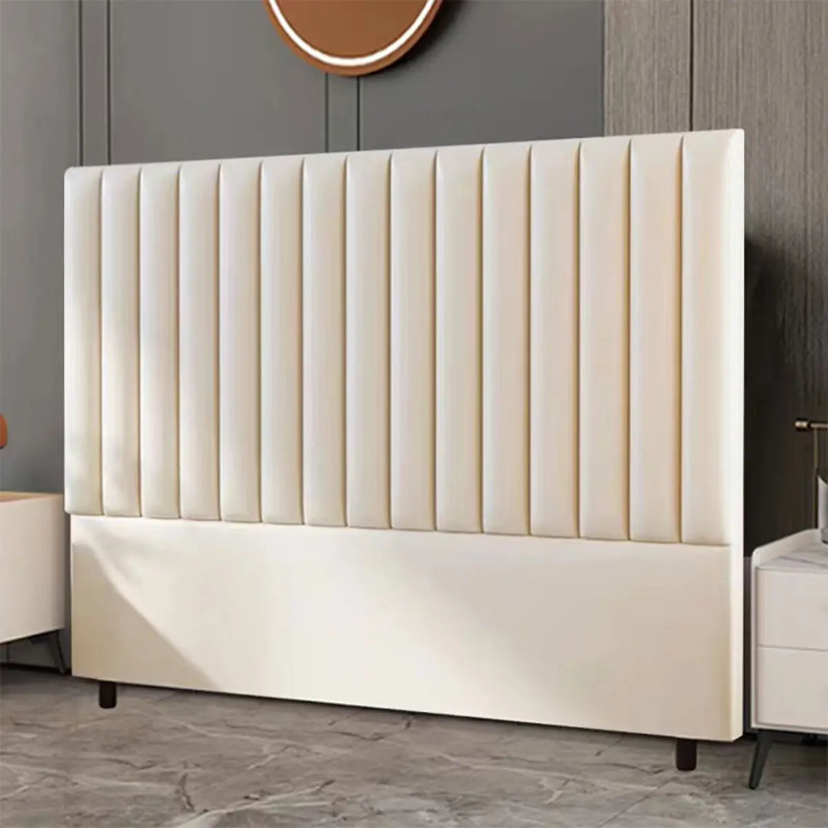 Apricot Leather Rectangular Upholstered Headboard Image - 9