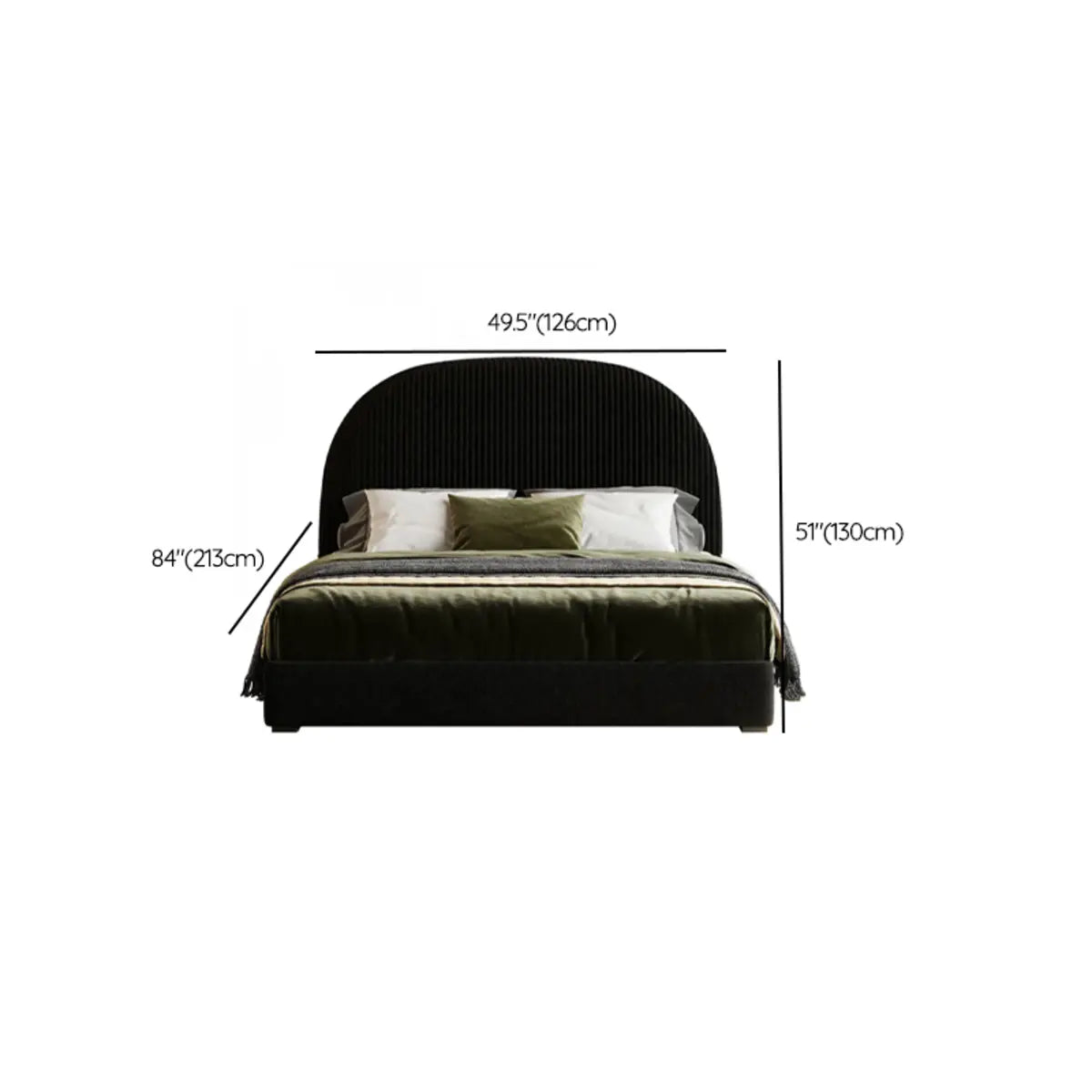 Arch Upholstered Headboard Black Velvet Queen Panel Bed 