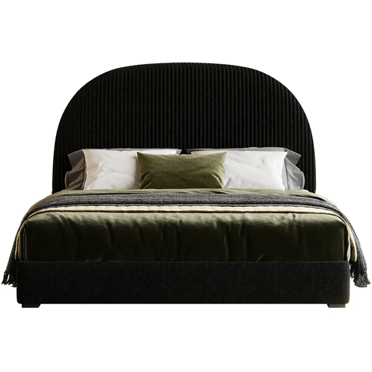 Arch Upholstered Headboard Black Velvet Queen Panel Bed Image - 5