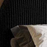 Arch Upholstered Headboard Black Velvet Queen Panel Bed Image - 6