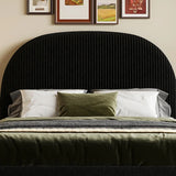 Arch Upholstered Headboard Black Velvet Queen Panel Bed Image - 9