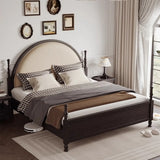 Arched Headboard Black Pine Wood Queen Platform Bed Image - 3