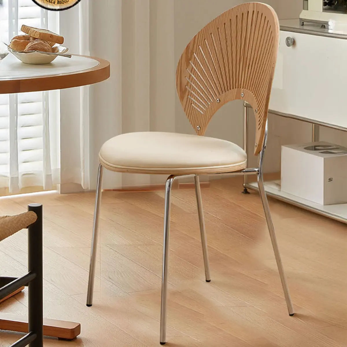 Armless Curved Back Leather Upholstered Dining Chair Image - 1