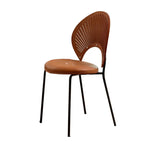 Armless Curved Back Leather Upholstered Dining Chair Image - 19