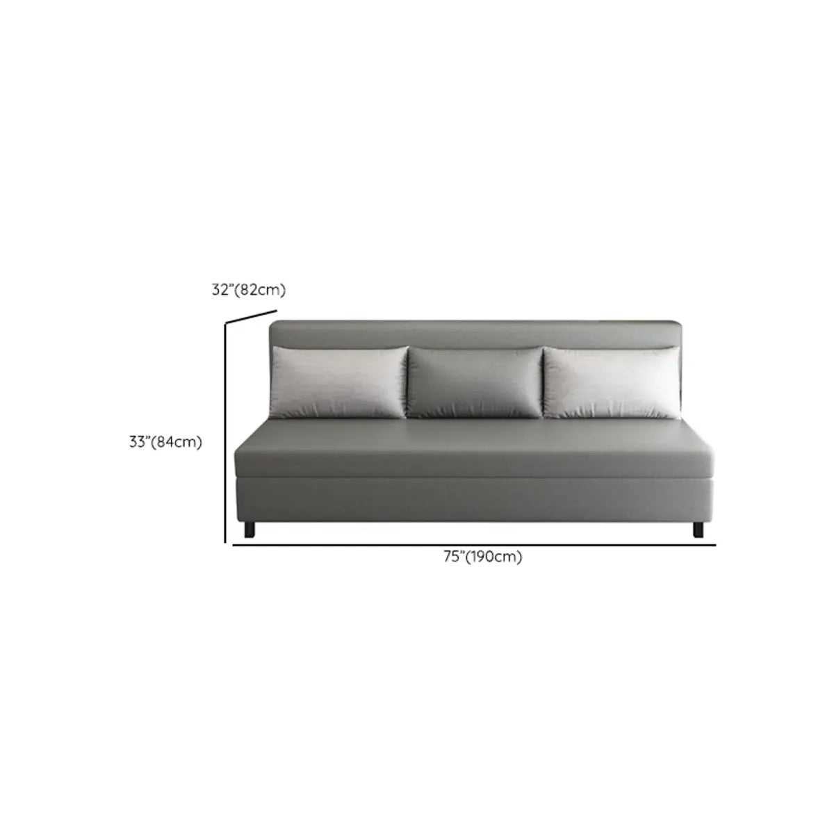 Armless Detachable Mattress Convertible Fabric Grey Futon 